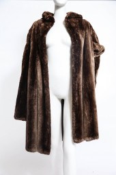 BROWN SHEARED BEAVER FUR COAT