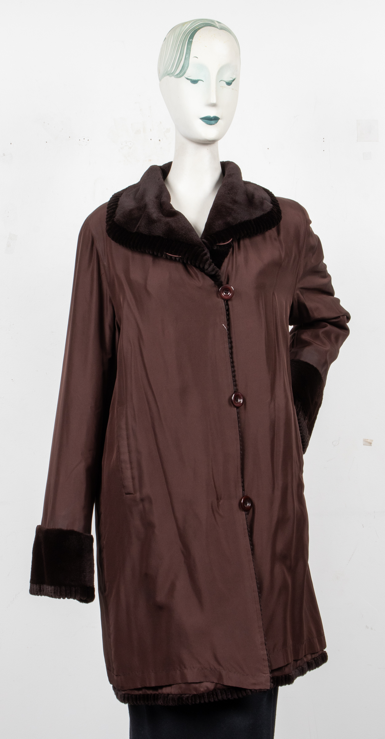 BROWN SHEARED MINK FUR LINED