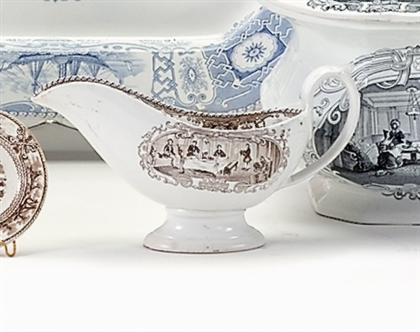 Brown transferware gravy boat   