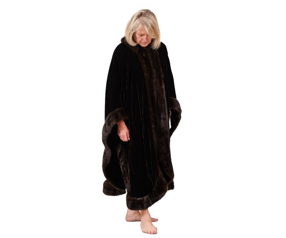 Brown velvet evening cape with mink