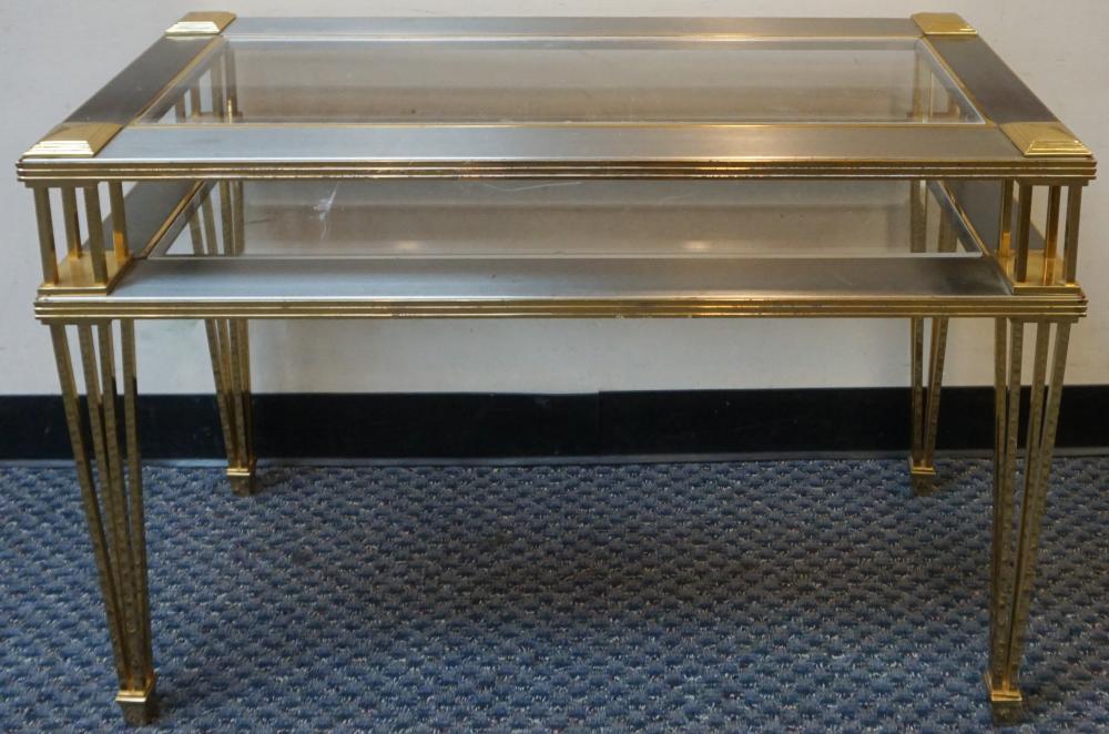 BRUSHED METAL AND GLASS TWO TIER