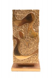 BRUTALIST SQUARE GILT BRONZE F