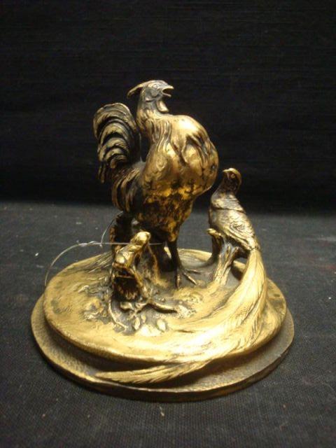 BUCHER, E. Gilt Bronze Rooster &
