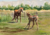 BUD HELBIG, HORSE & FOAL, 1972