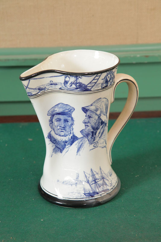 BUFFALO POTTERY PITCHER. Blue and