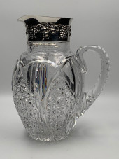 BULBOUS CUT GLASS JUG, STERLIN