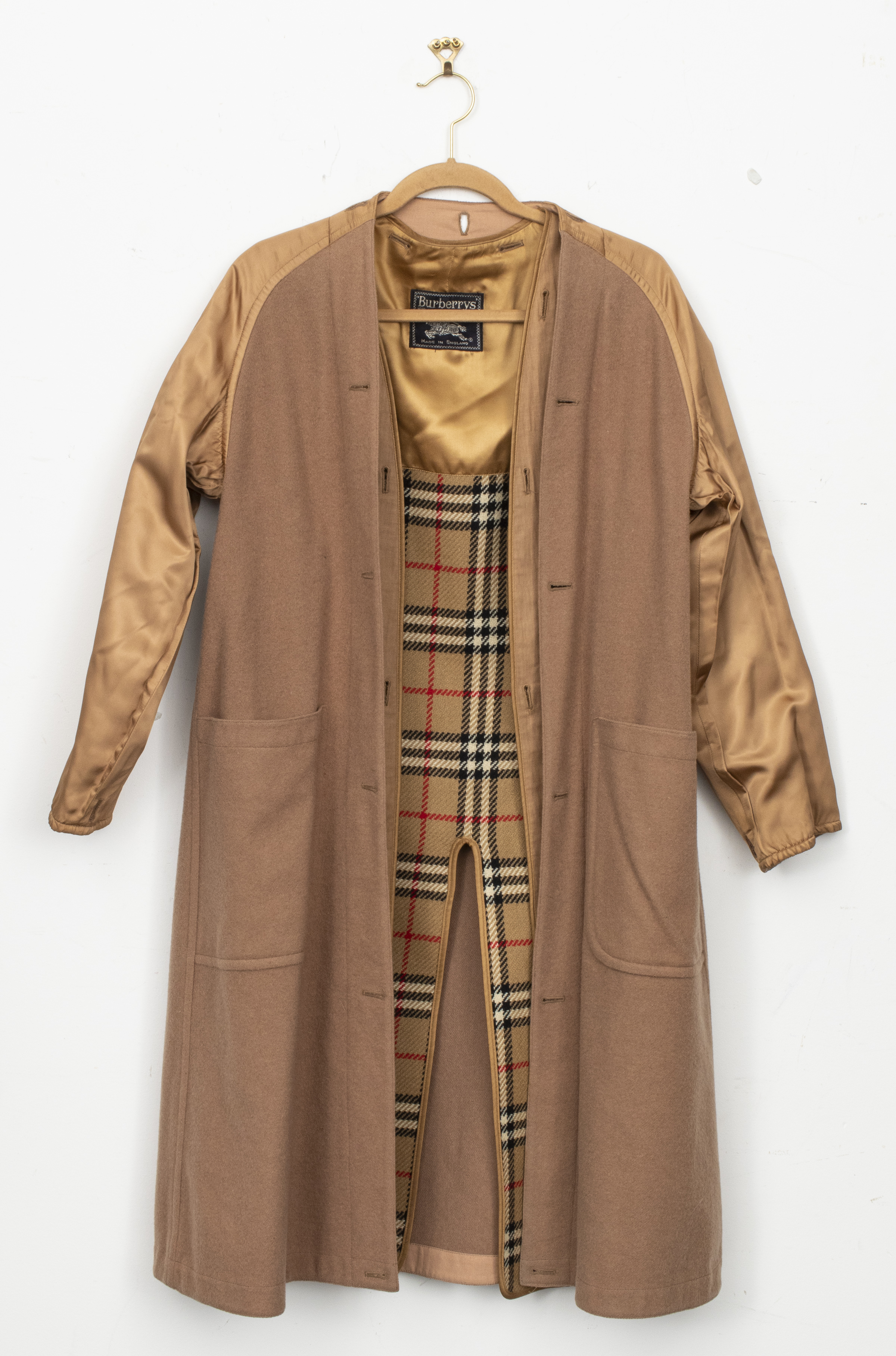 BURBERRYS TAN AND PLAID COAT