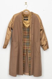 BURBERRYS TAN AND PLAID COAT L