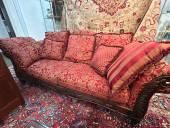 BURGUNDY AND TAN SOFA WITH ROL