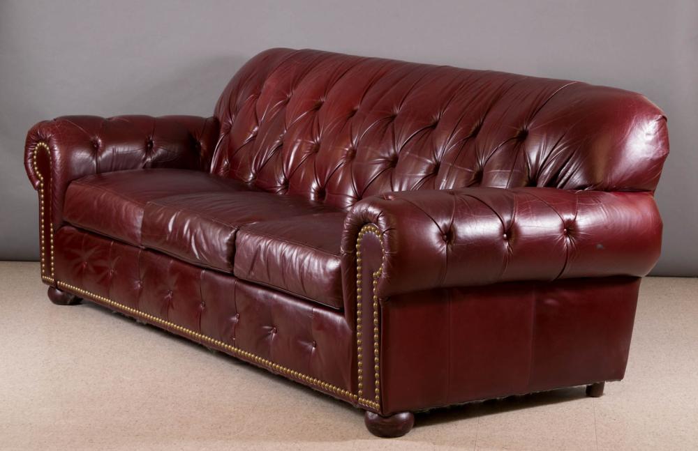BURGUNDY LEATHER SOFA, LEATHER