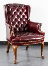 BURGUNDY TUFTED VINYL WING BAC