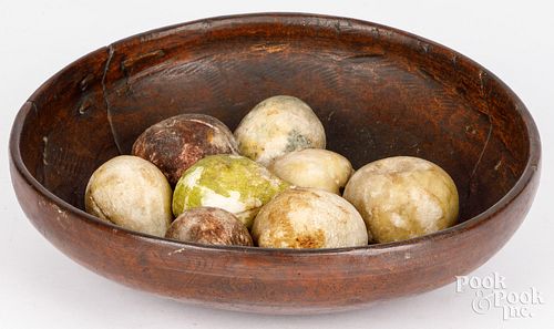 BURL BOWL WITH STONE FRUIT, 19TH