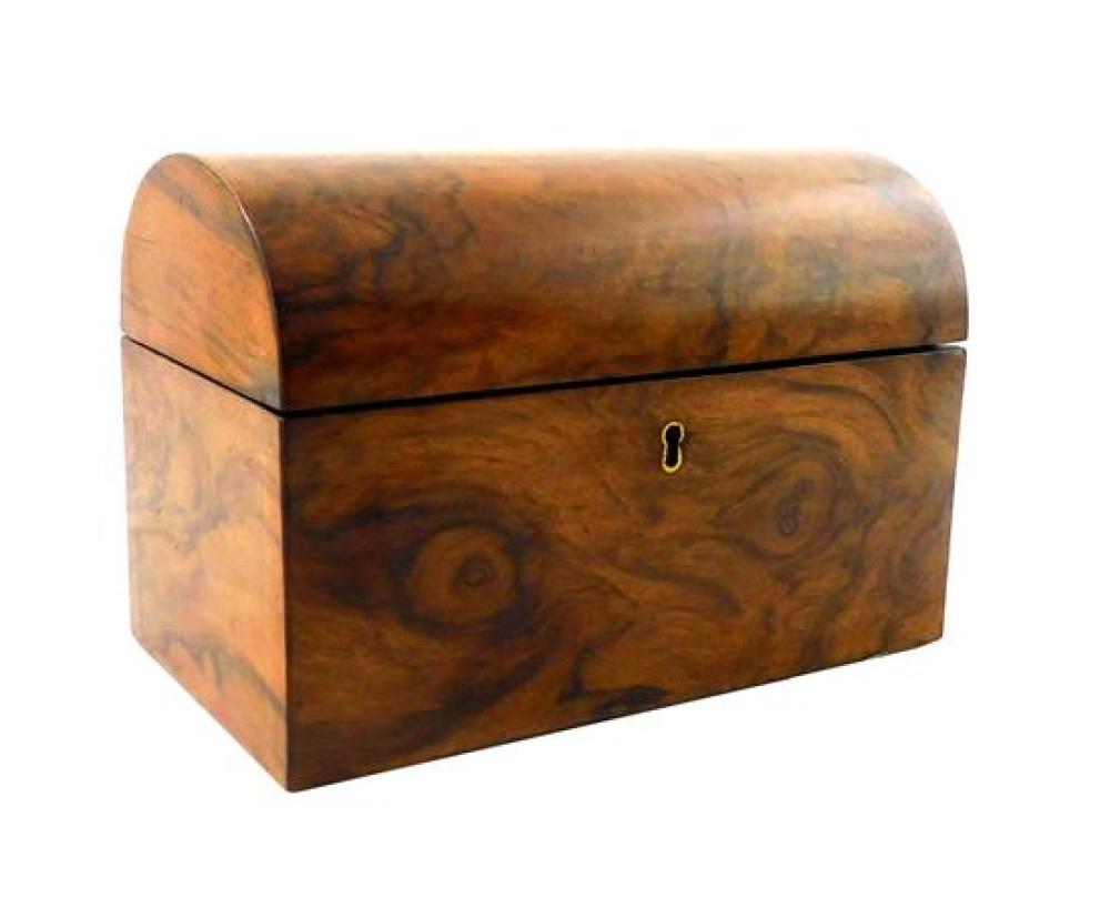BURL VENEERED TEA CADDY, 19TH C.,