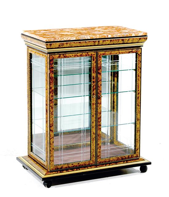 Burl walnut and marble display case