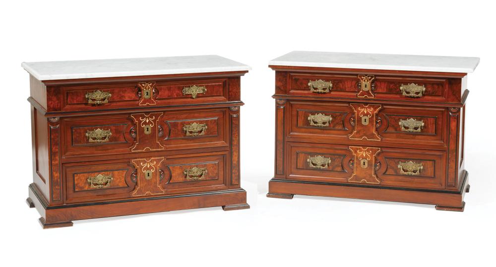 BURL WALNUT CHESTS, LABELED