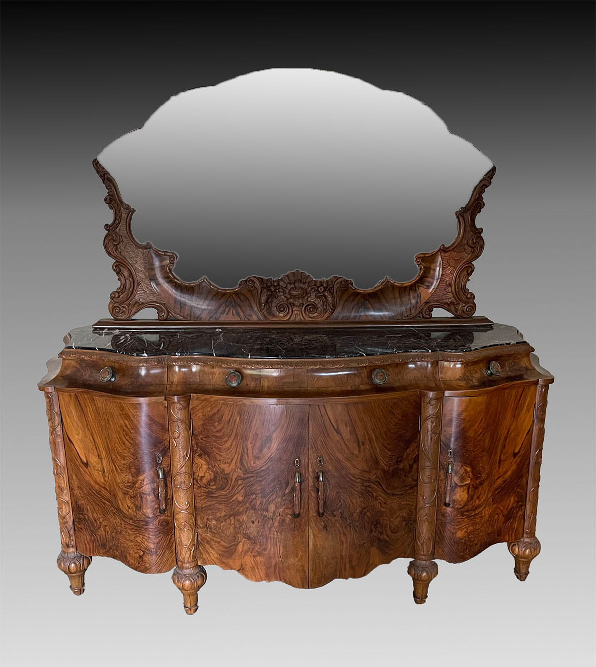 BURL WALNUT MARBLE TOP BUFFET