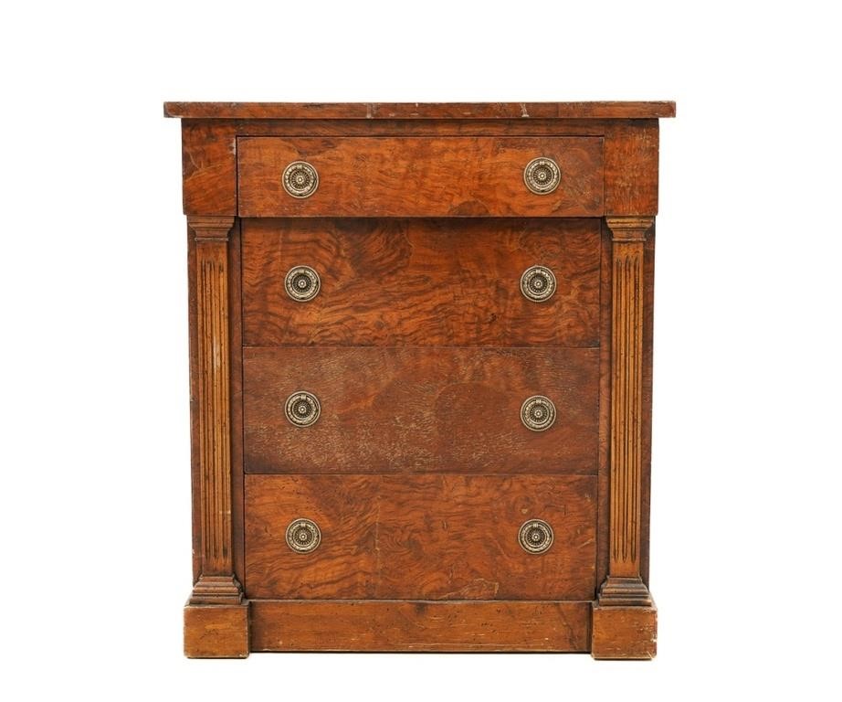 Burl walnut veneered small chest of