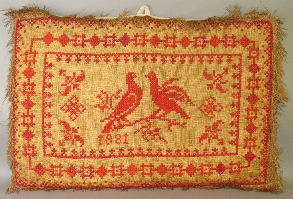 BURLAP & RED YARN CROSS-STITCH