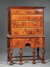 BURLED WALNUT AND OAK CHEST-ON