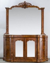 BURLED WALNUT CREDENZA & MIRRO