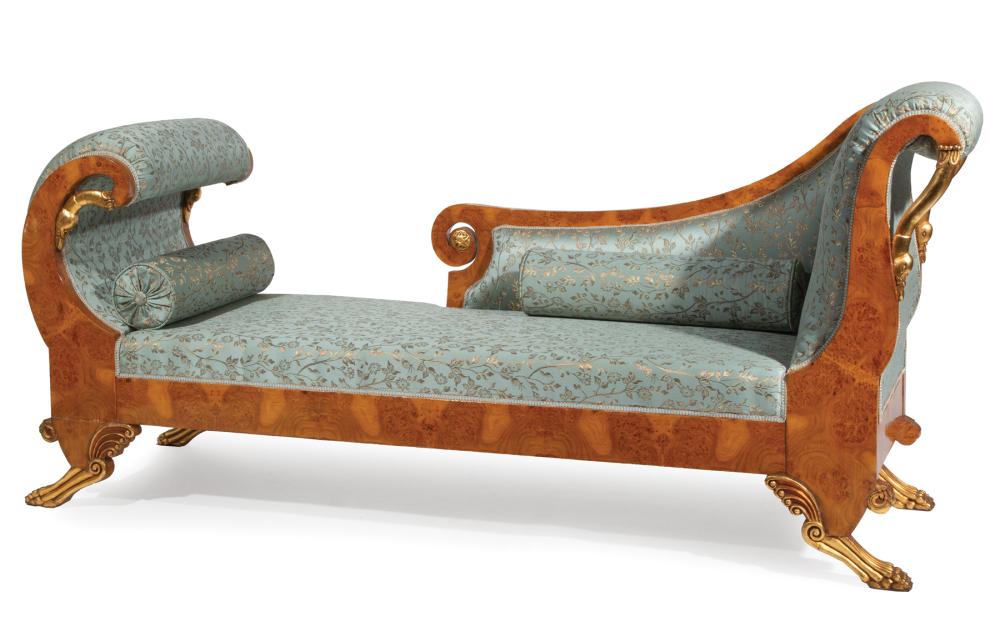 BURLED WOOD AND PARCEL GILT GRECIAN