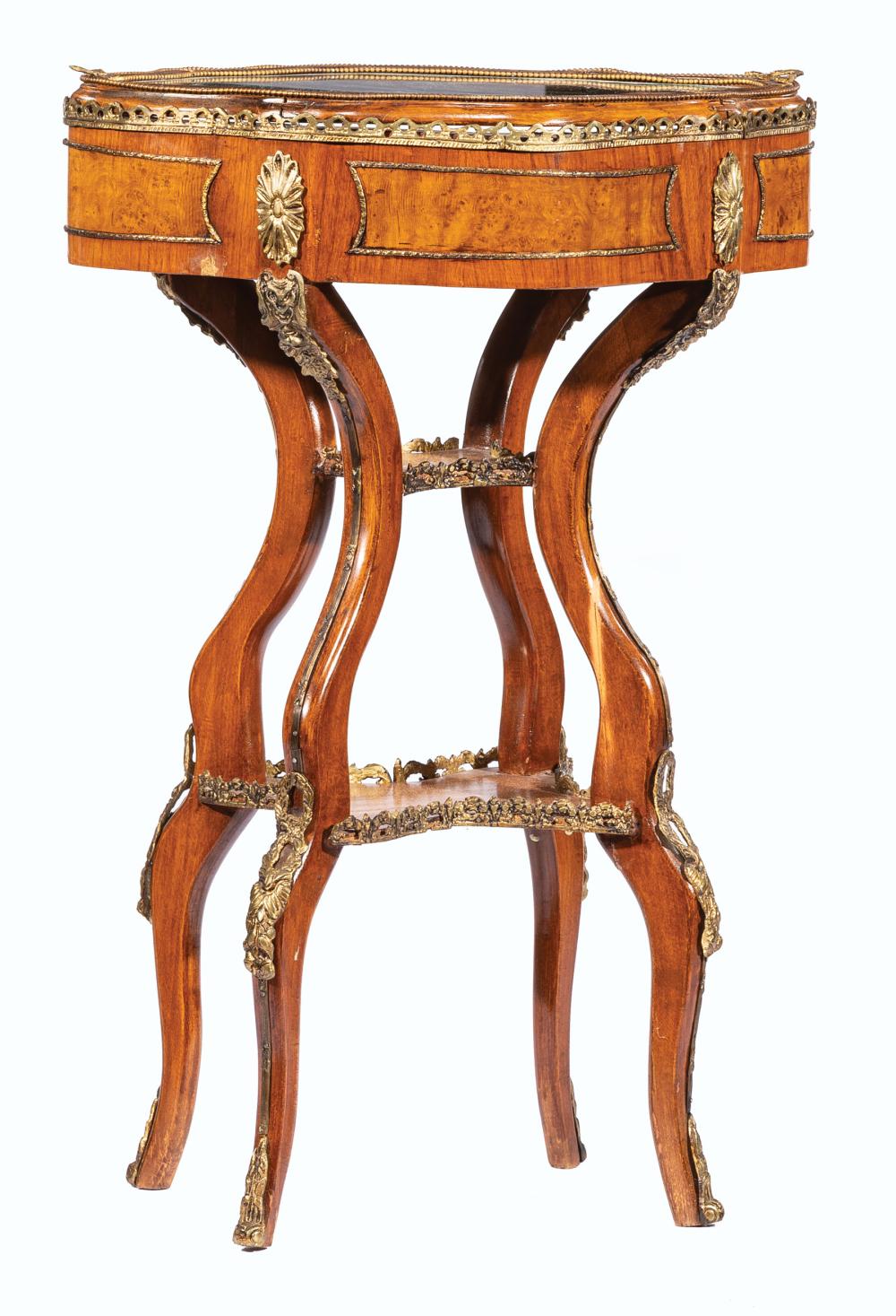 BURLWOOD AND GILT METAL VITRINE