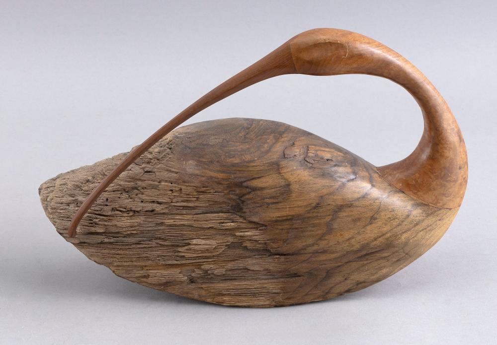 BURLWOOD CARVING OF A PREENING
