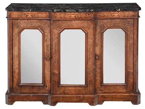 BURLWOOD INLAID MIRRORED MARBLE TOP