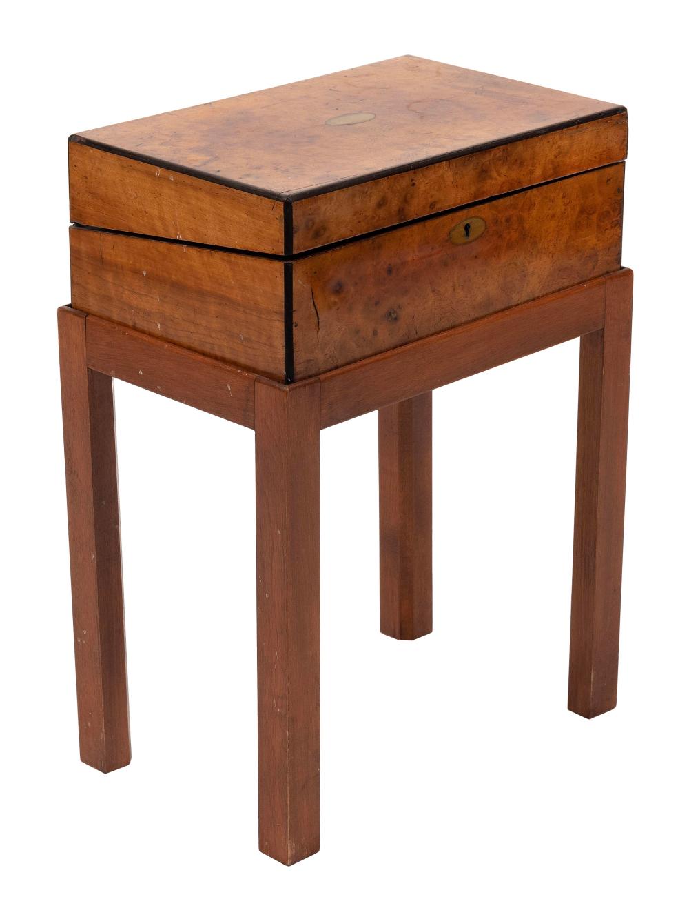BURLWOOD LAP DESK ON STAND 19TH