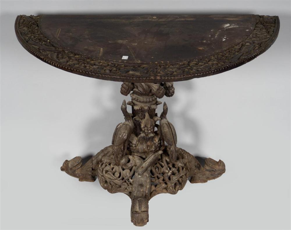 BURMESE CARVED TEAK DEMILUNE