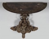 BURMESE CARVED TEAK DEMILUNE C