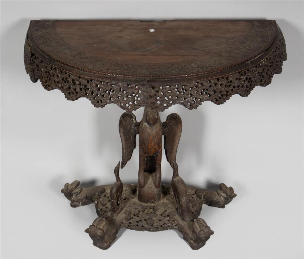 BURMESE CARVED TEAK DEMILUNE