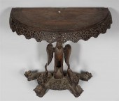 BURMESE CARVED TEAK DEMILUNE C