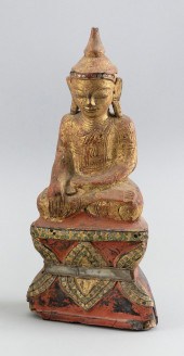 BURMESE GILT AND RED DRY LACQU
