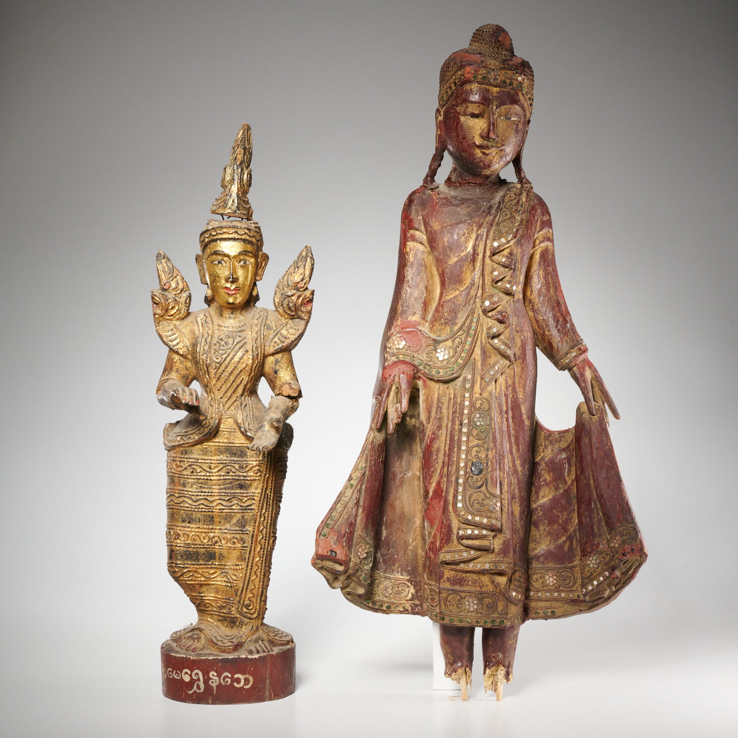 BURMESE GILTWOOD BUDDHA & NAT