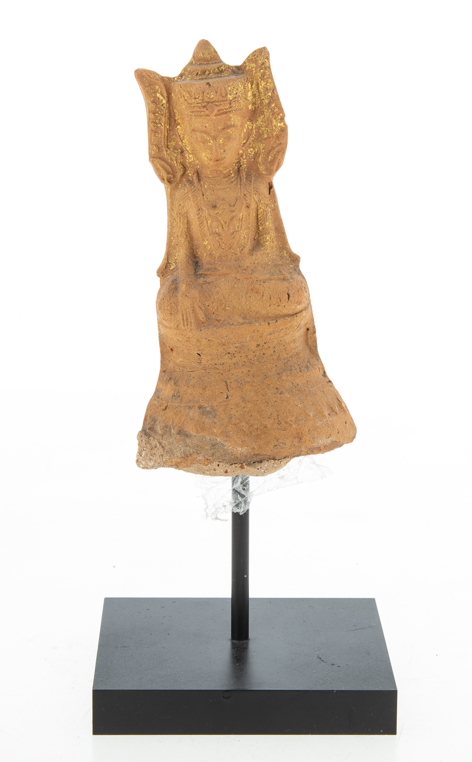 BURMESE PART-GILT TERRACOTTA BUDDHA