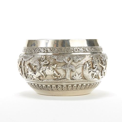 BURMESE SILVER ALMS BOWLThis