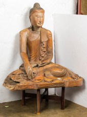 BURMESE WOOD FIGURE OF BUDDHA