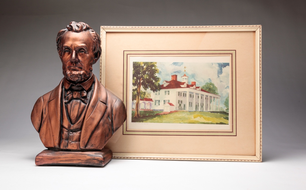 BUST OF LINCOLN AND PRINT OF MT.