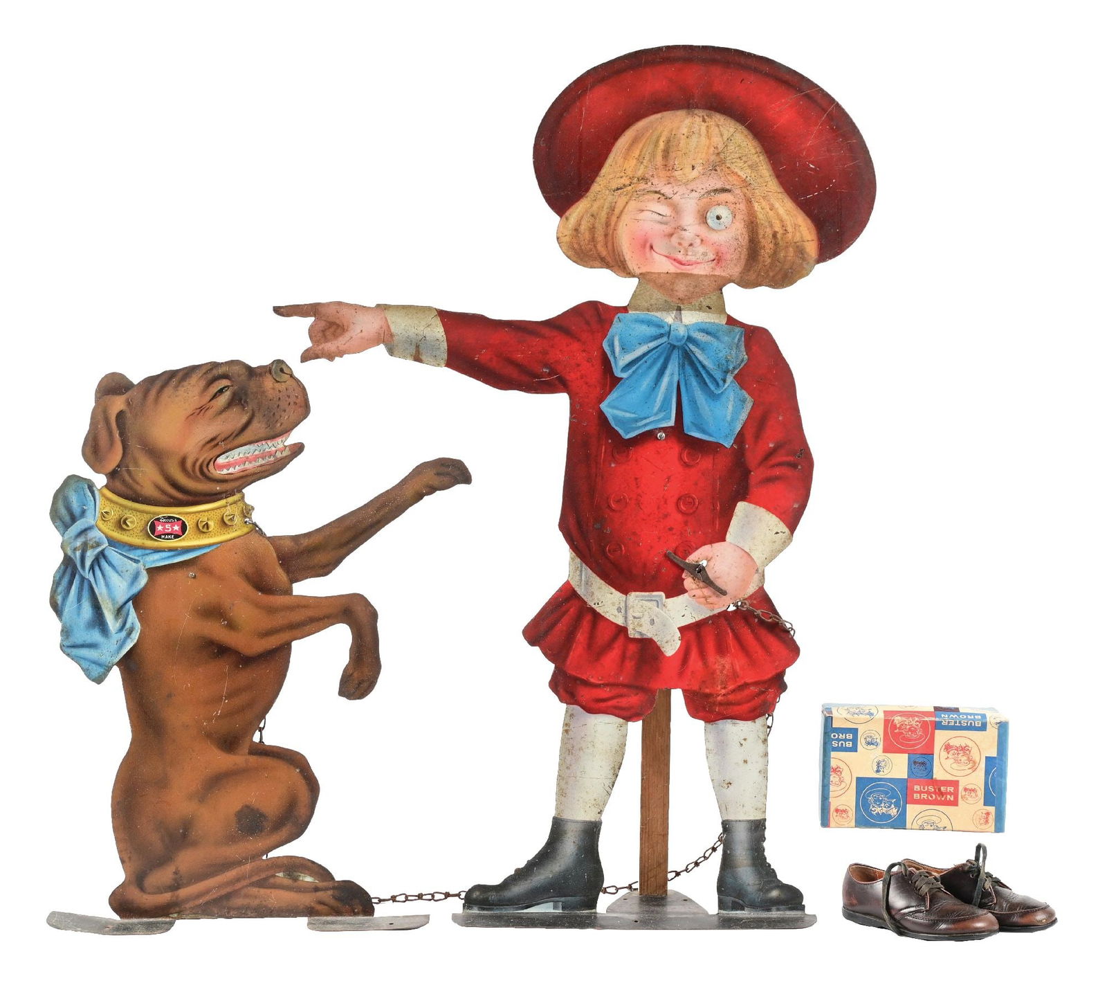 BUSTER BROWN TIN DISPLAY W/ BOY AND