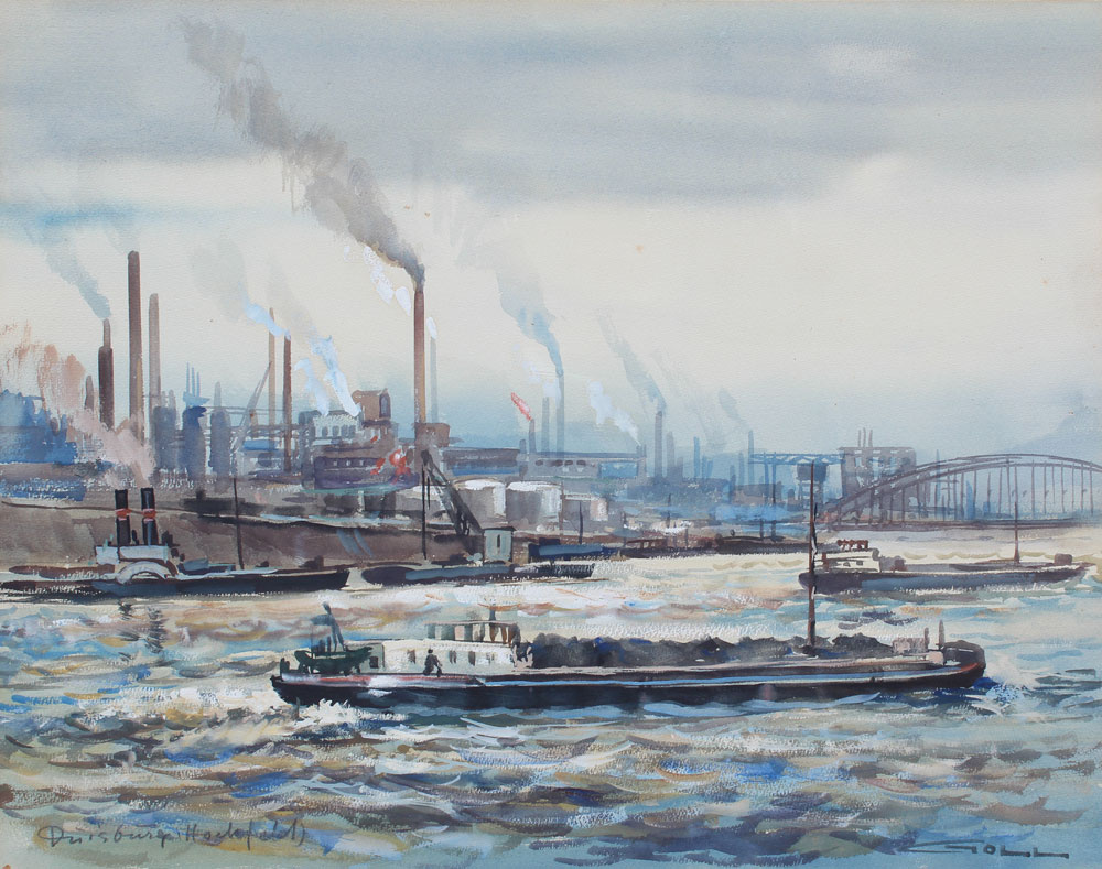 BUSY GERMAN INDUSTRIAL HARBOR SCENE