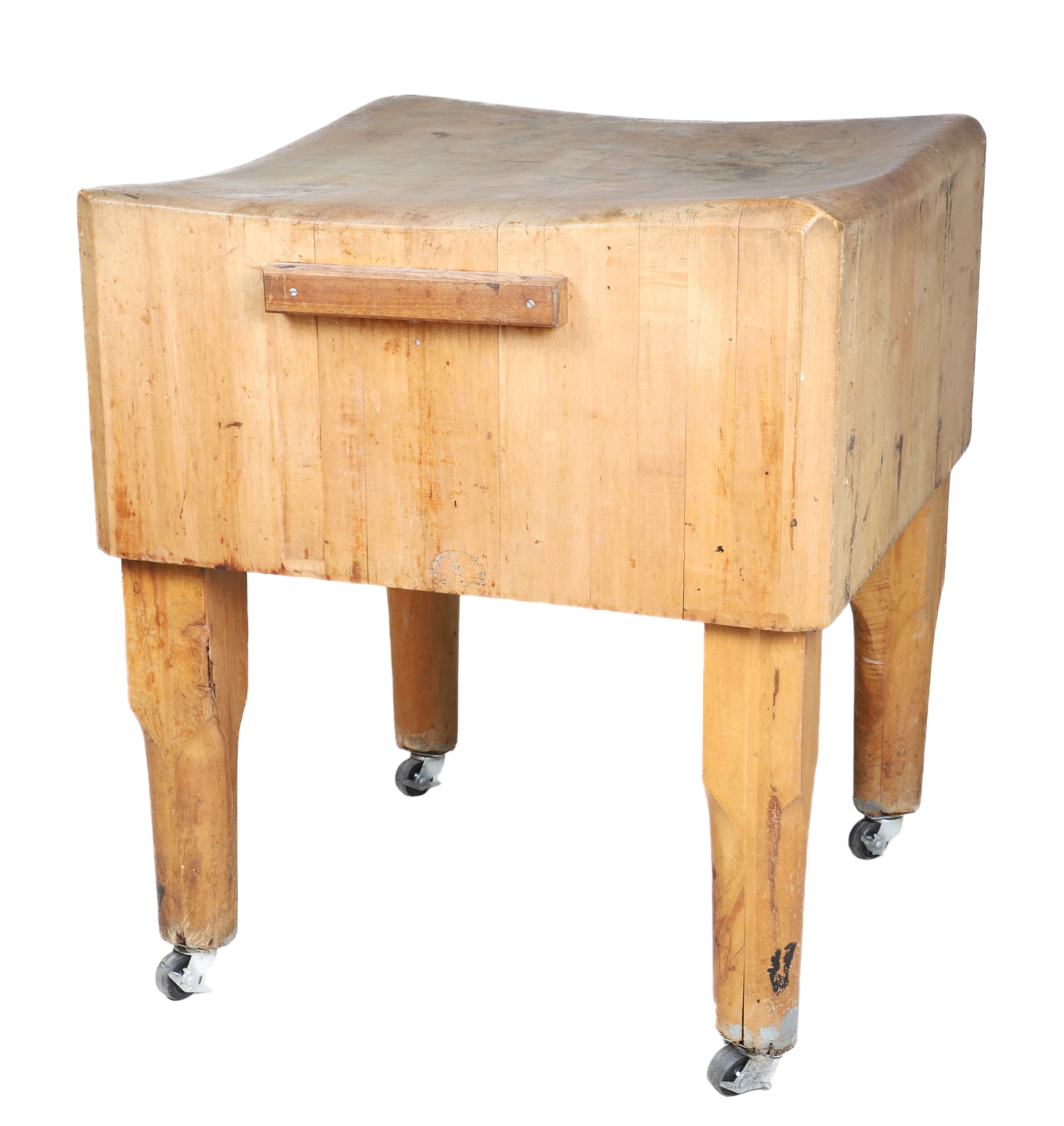 Butcher block table, wheels on ends