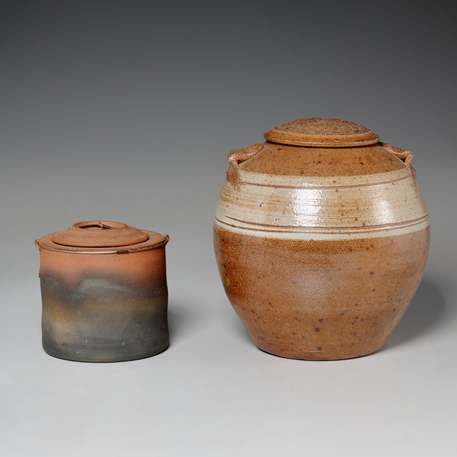 BYRON TEMPLE, (2) LIDDED STUDIO