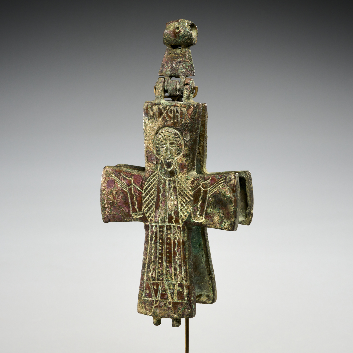 BYZANTINE BRONZE RELIQUARY CROSS c.