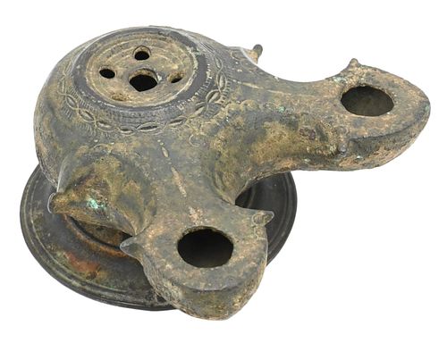 BYZANTINE BRONZE TWO-SPOUTED OIL
