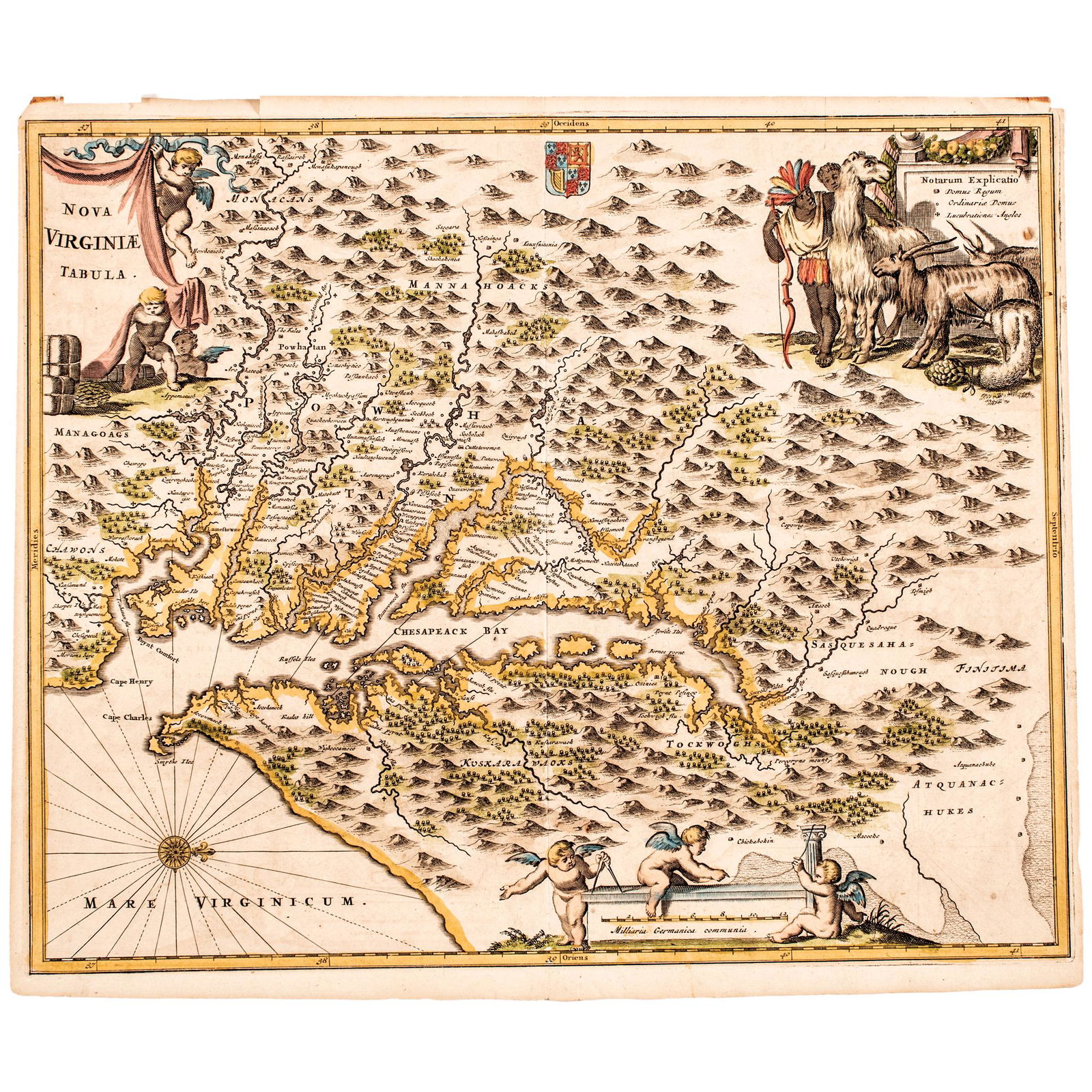 C. 1671, HAND-COLORED RARE MAP OF