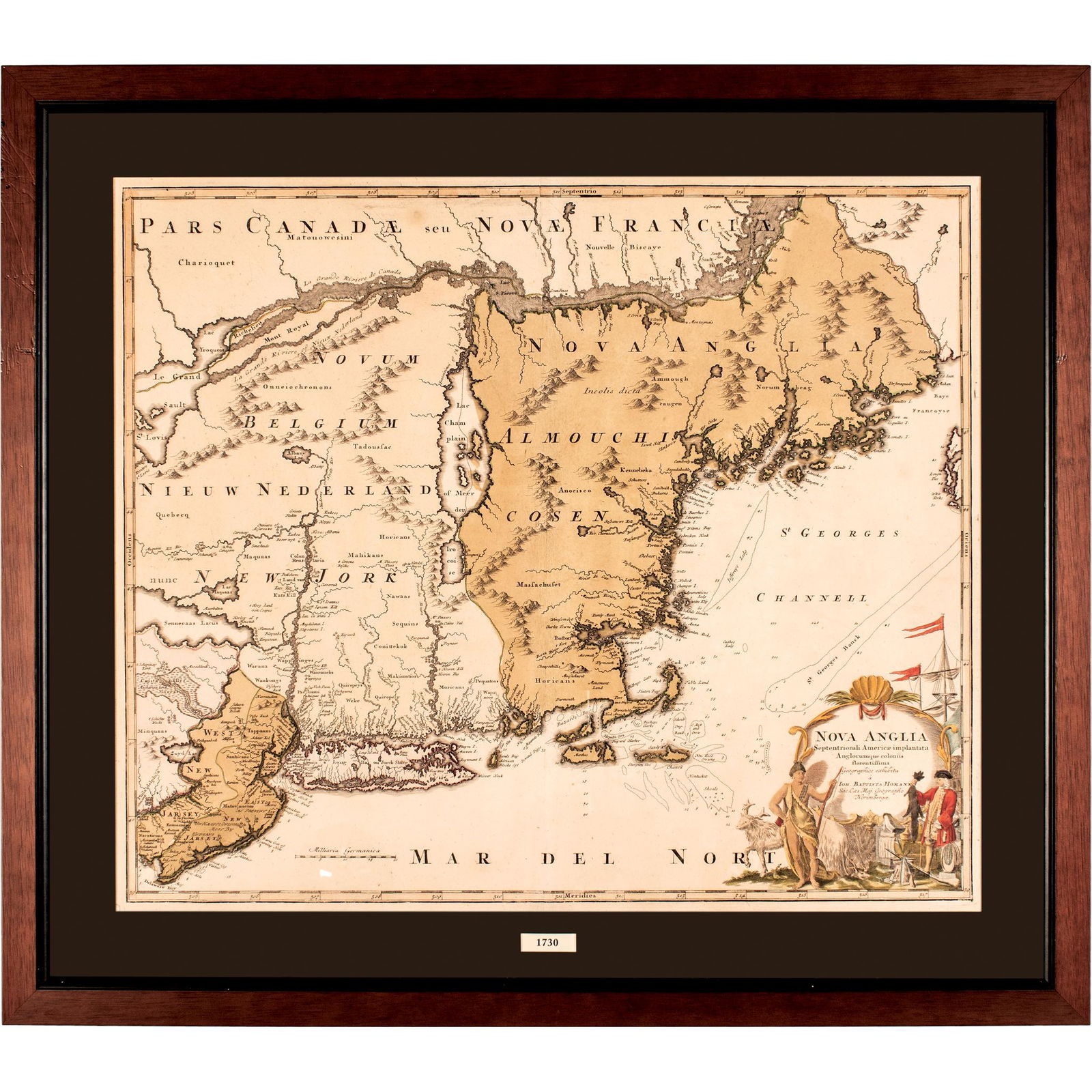 C 1730 HAND-COLORED MAP OF NEW