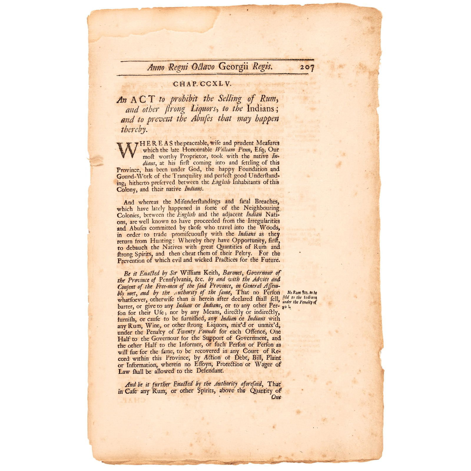 C 1734 COLONIAL AMERICA, ACT TO