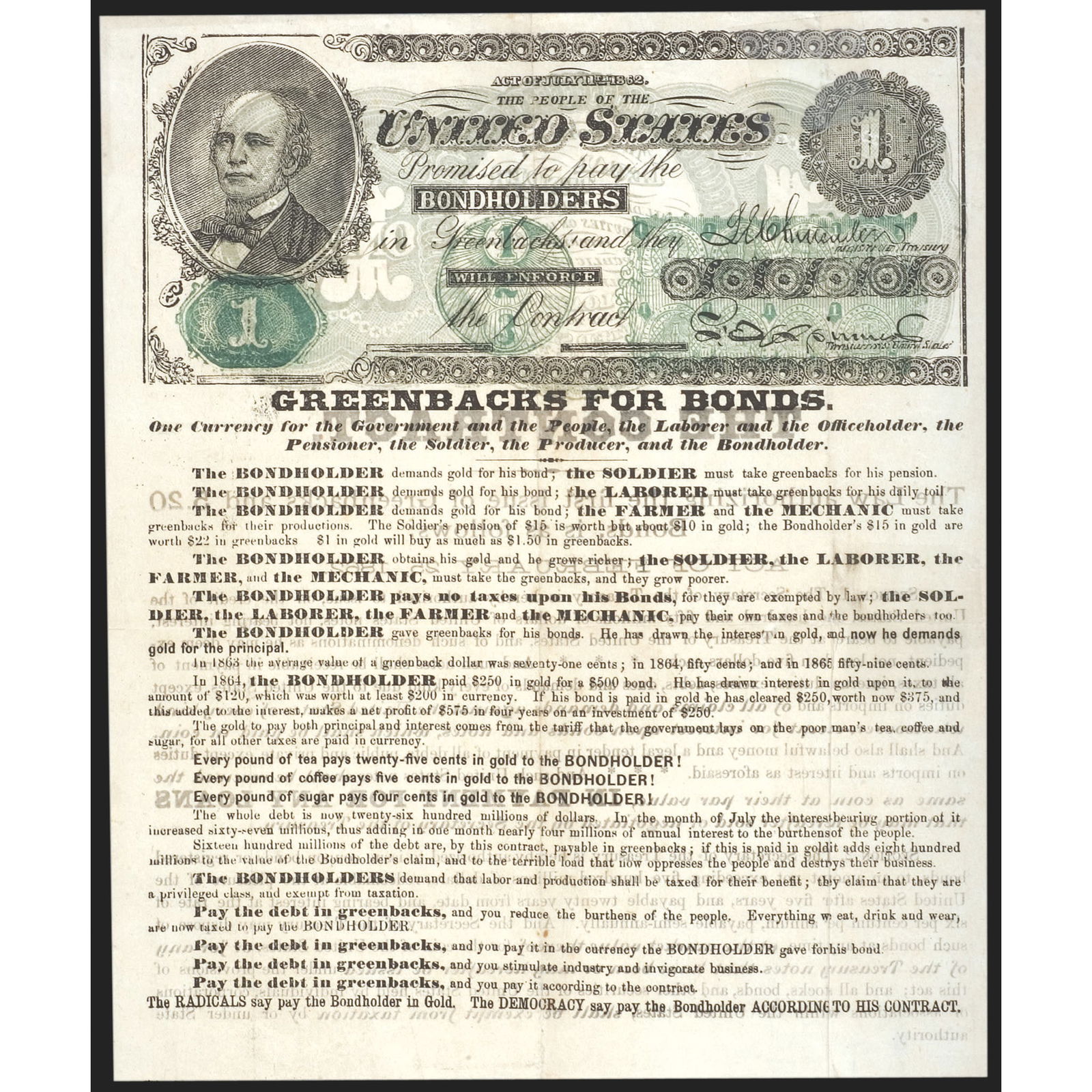 C 1865 GREENBACKS FOR BONDS - THE