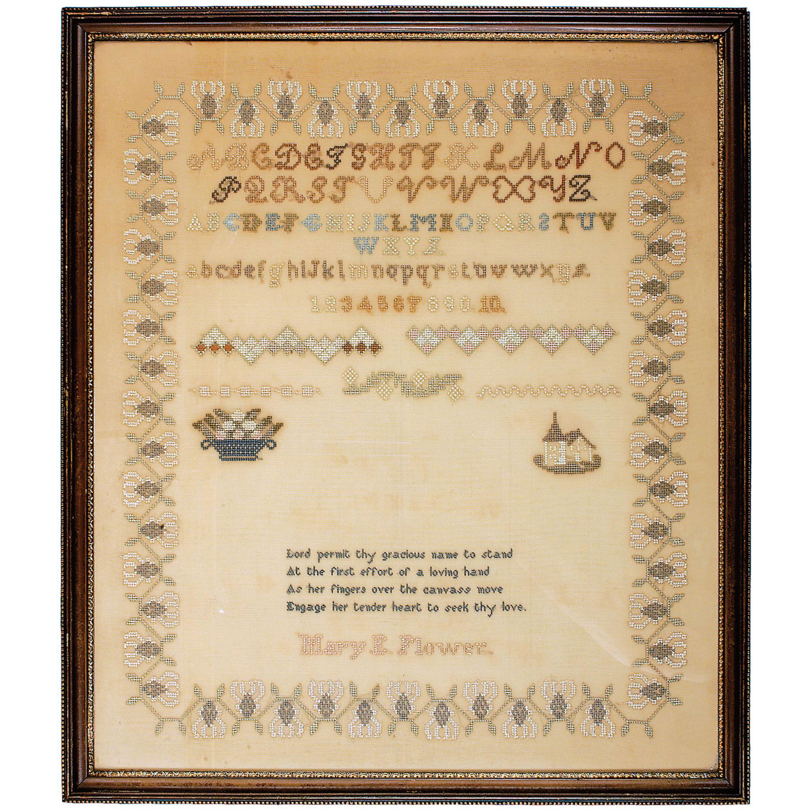 C. 1870, AMERICAN SAMPLER, SIGNED